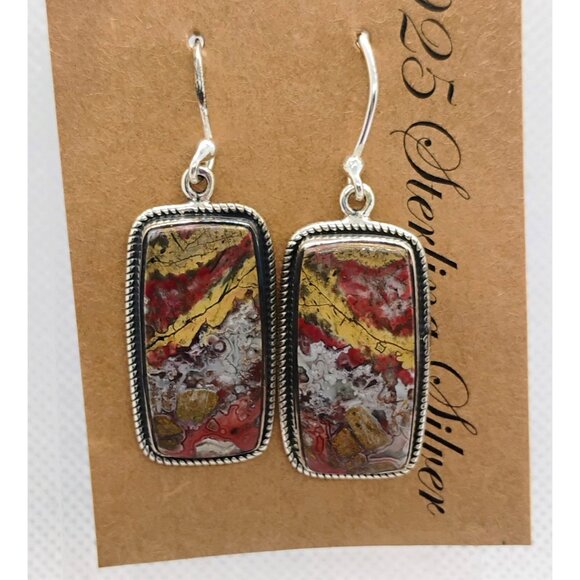 Handmade Crazy Lace Agate 925 Sterling Silver Earrings - Picture 1 of 5